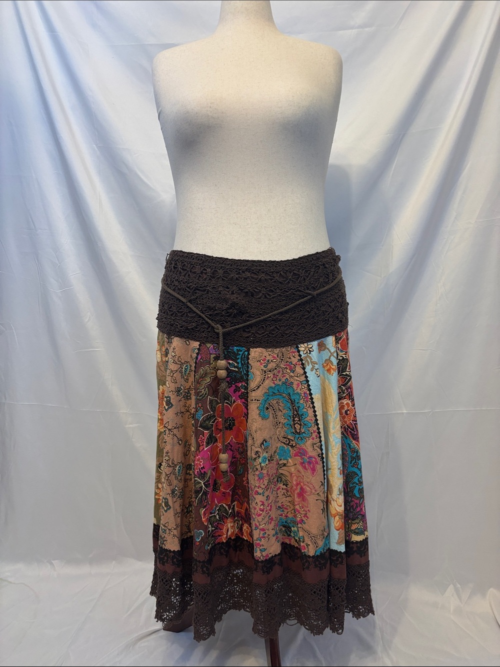 Vintage Roommates California Patchwork Boho Midi Skirt Brown Floral Plus 2X